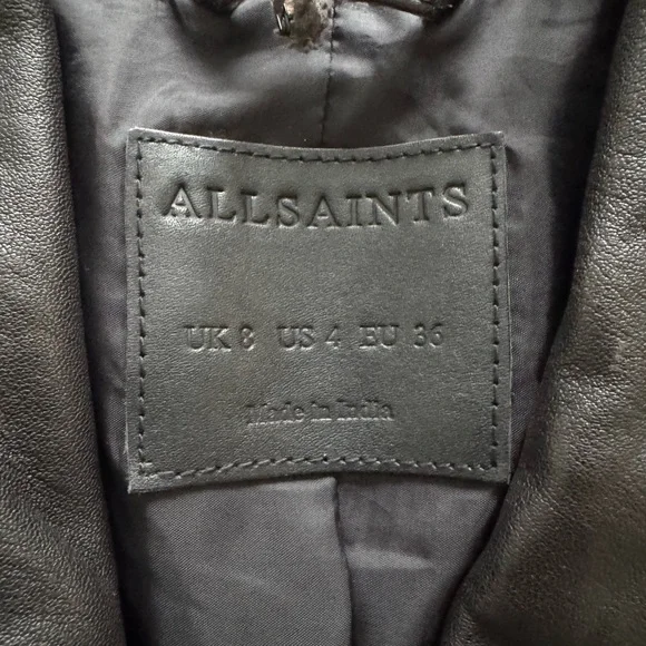 All Saints Brown Leather Motorcycle Jacket Asymmetrical Design - Picture 3 of 4